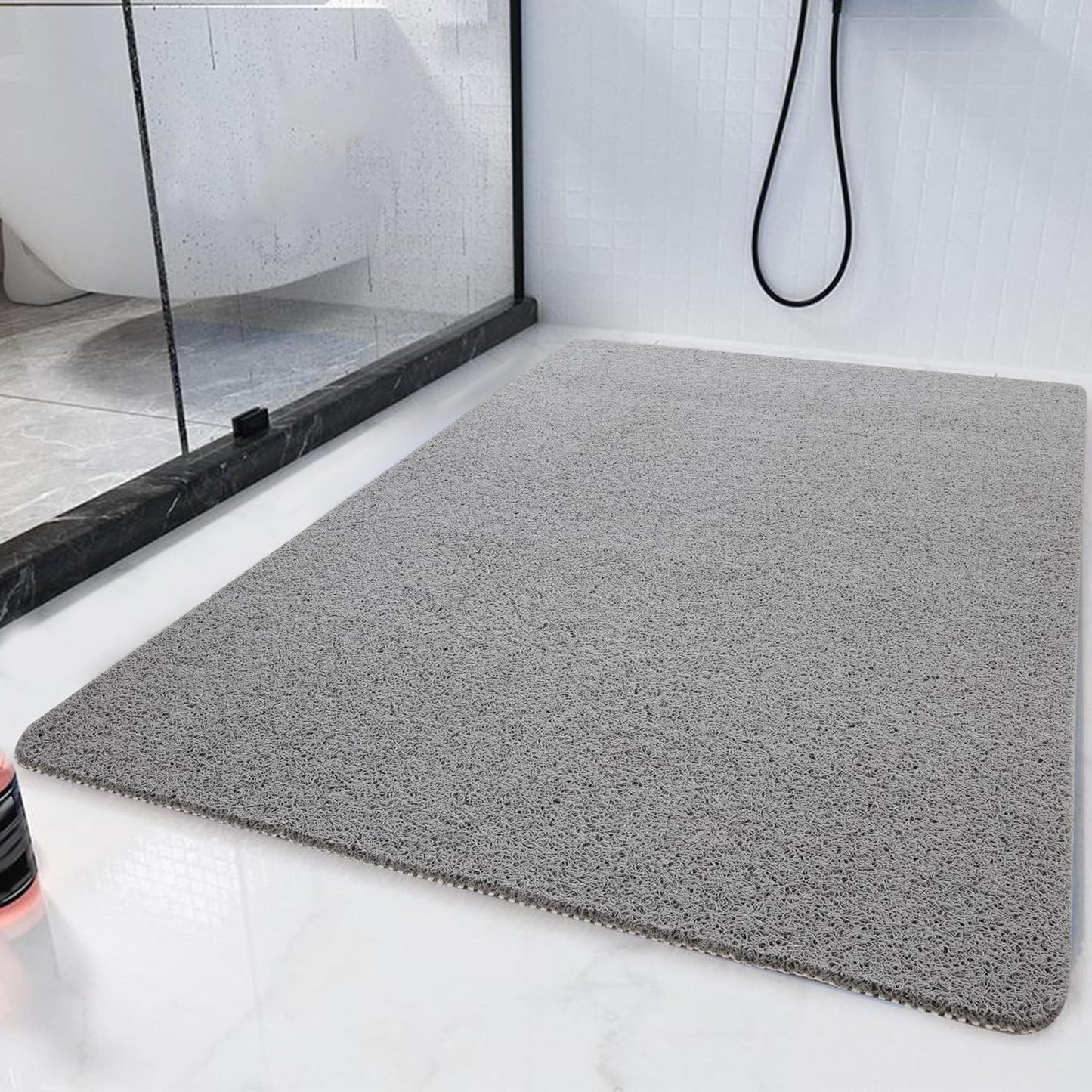 HOMBYS Extra Large Shower Mat for Shower Stall Tub, Non Slip Bath Mat Bathroom Accessories, PVC Loofah Mats for Shower and Bathroom, Quick Drying, Grey