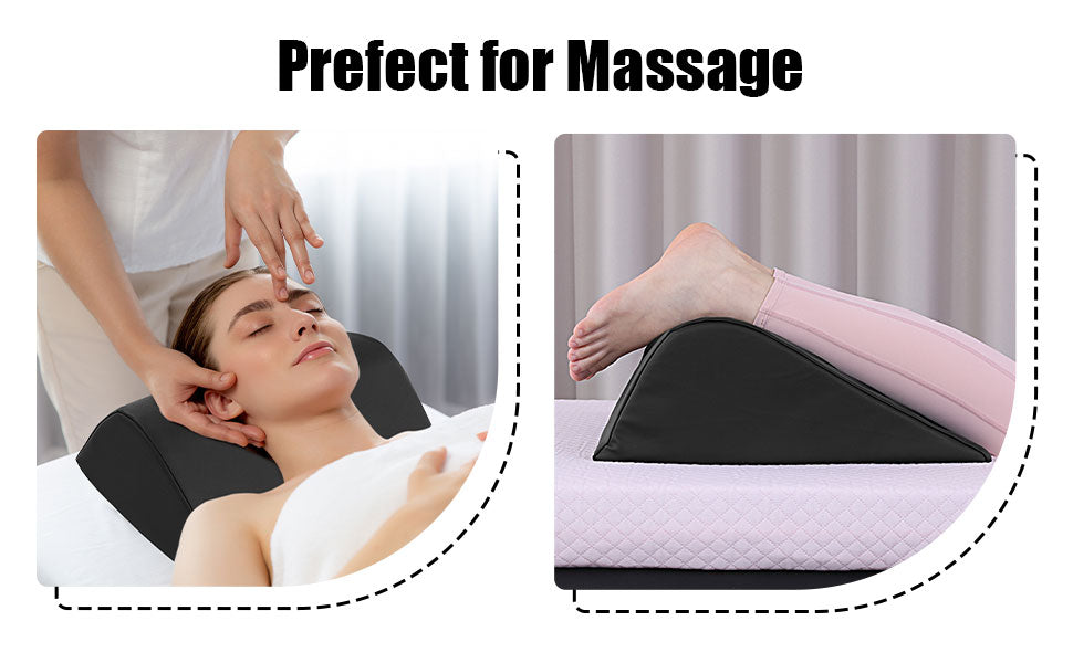 HOMBYS Wedge Bolster Pillow for Legs,Knee Wedge Pillow for Massage Table,Triangle Massage Bolsters for Under Legs,PU Leather Waterproof Foam Tatoo Pillow (Black)