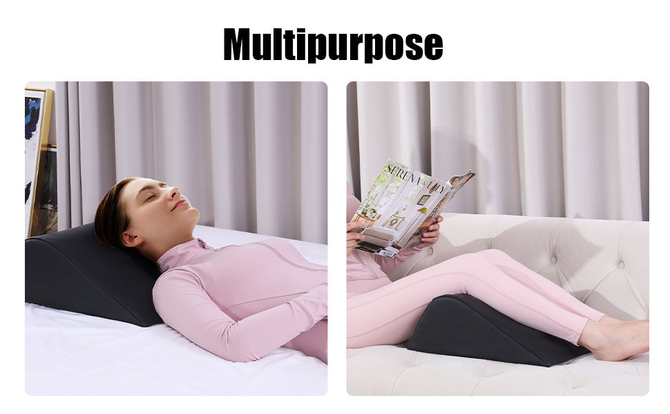 HOMBYS Wedge Bolster Pillow for Legs,Knee Wedge Pillow for Massage Table,Triangle Massage Bolsters for Under Legs,PU Leather Waterproof Foam Tatoo Pillow (Black)