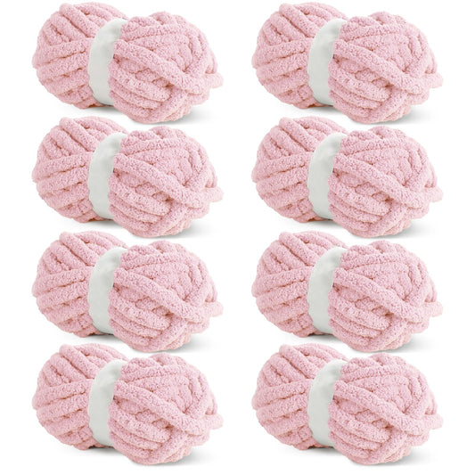 HOMBYS Pink Chunky Chenille Yarn, 8 Skeins, 27 yd / 8 oz Each