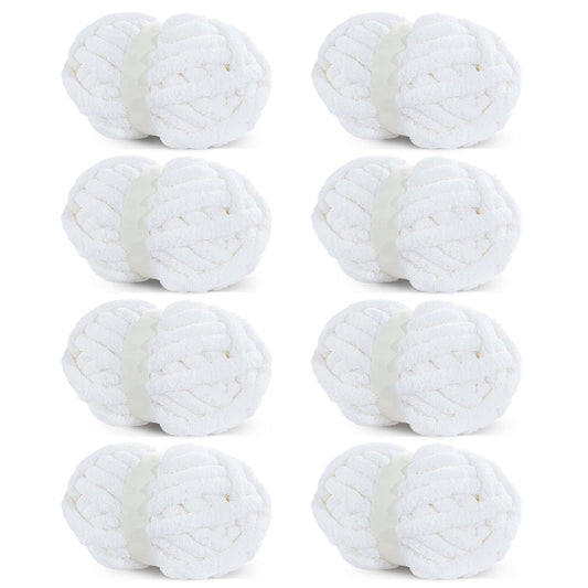 HOMBYS Pure White Chunky Chenille Yarn, 8 Skeins, 27 yd / 8 oz Each