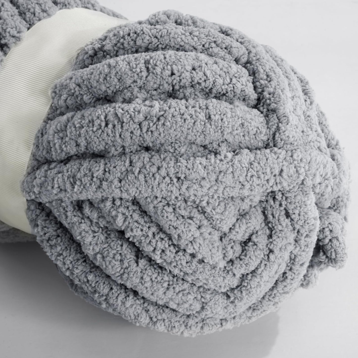 HOMBYS Light Grey Chunky Chenille Yarn, 8 Skeins, 27 yd / 8 oz Each