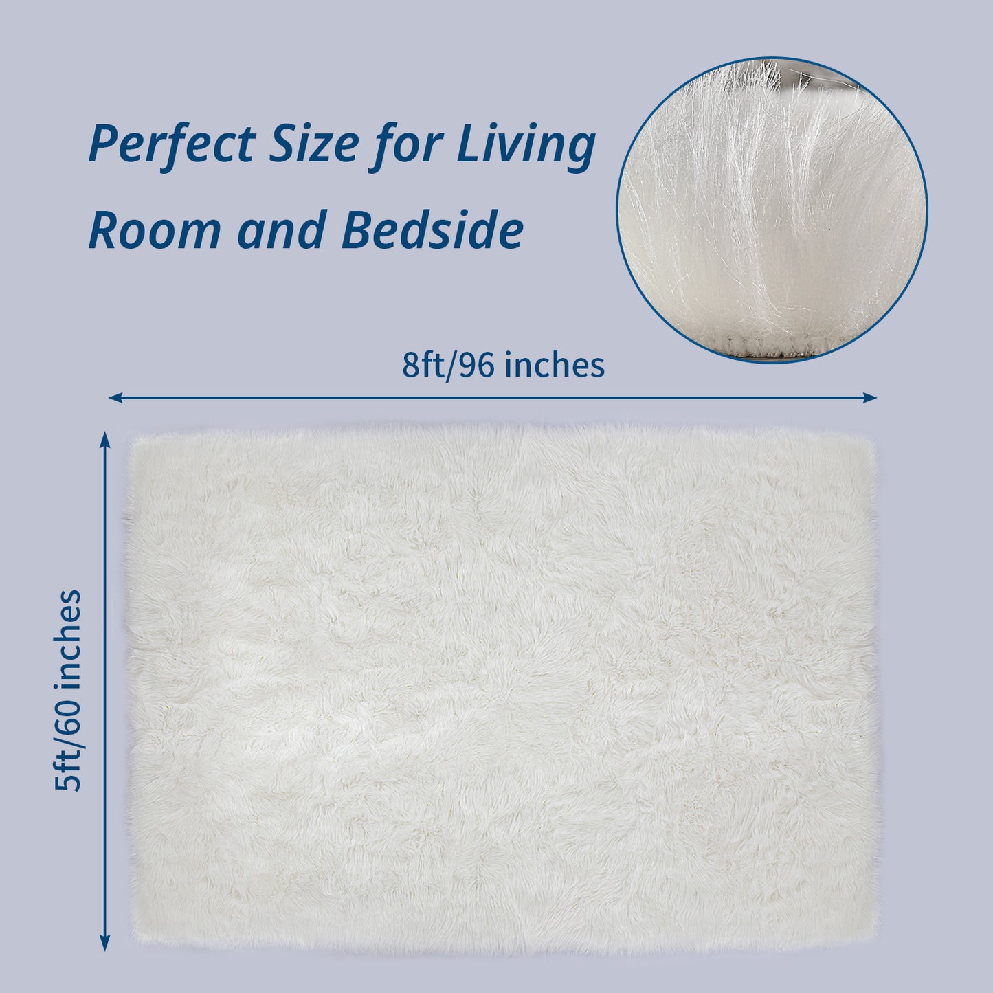 HOMBYS Oversized Faux Fur Area Rug for Living Room Bedroom, Soft & Fluffy White Faux Sheepskin Carpet for Bedside