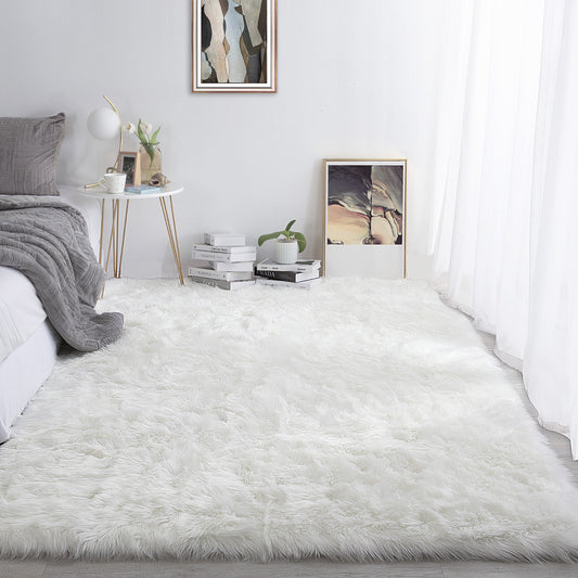HOMBYS Oversized Faux Fur Area Rug for Living Room Bedroom, Soft & Fluffy White Faux Sheepskin Carpet for Bedside