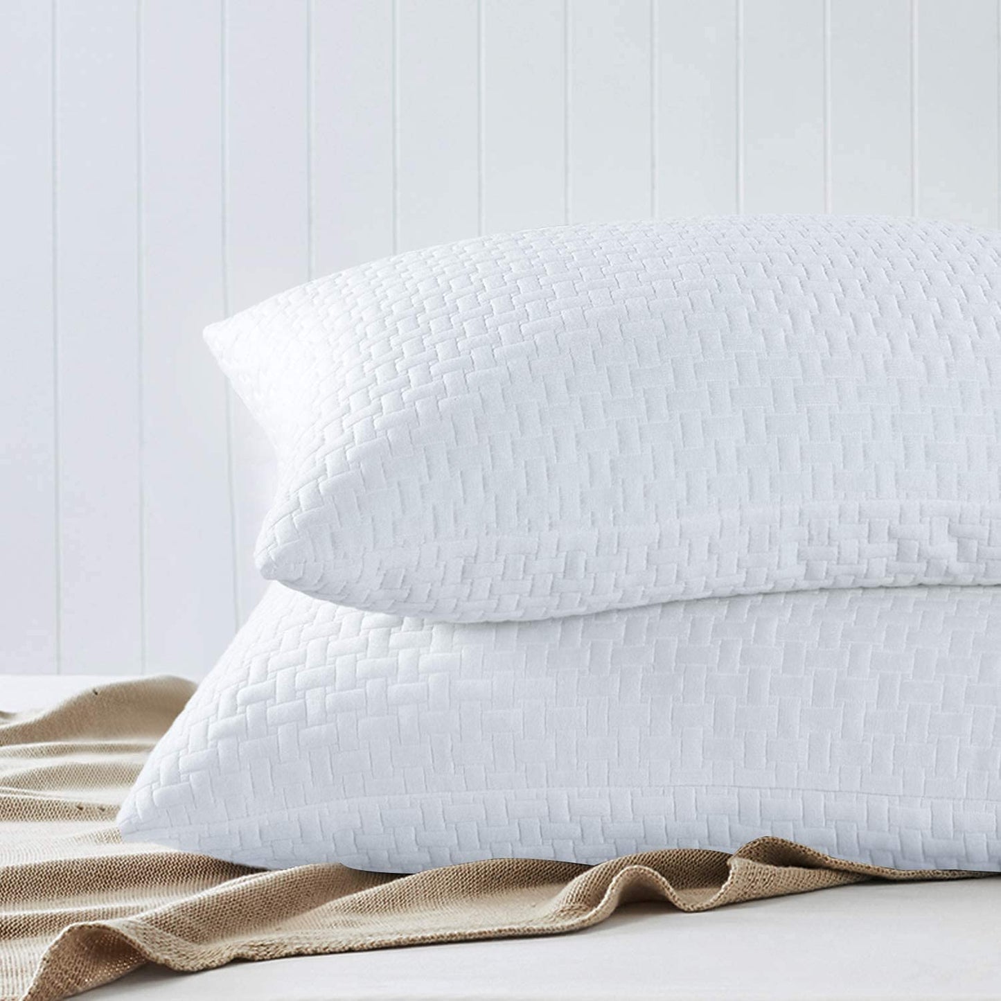 HOMBYS Extra Firm Bed Pillows for Sleeping, Shredded Memory Foam Pillows Set of 2, Adjustable Bamboo Cooling Pillow for Side, Back, Stomach Sleepers