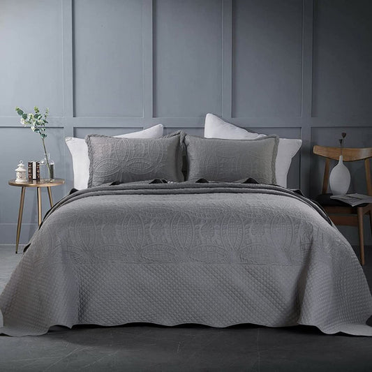 HOMBYS Oversized King Bedspreads, 3 Pieces Quilt Set, Lightweight, Soft & Extra Oversized Coverlet Bedding Set for All Seasons, Grey Patchwork