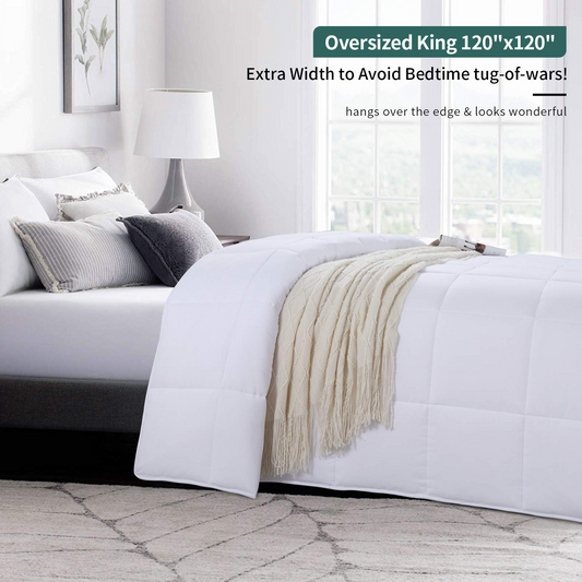 HOMBYS Oversized King Comforter 120x120 Lightweight Down Alternative Comforter for All Season,White Quilted Duvet Insert with 8 Corner Tabs Microfiber Comforter