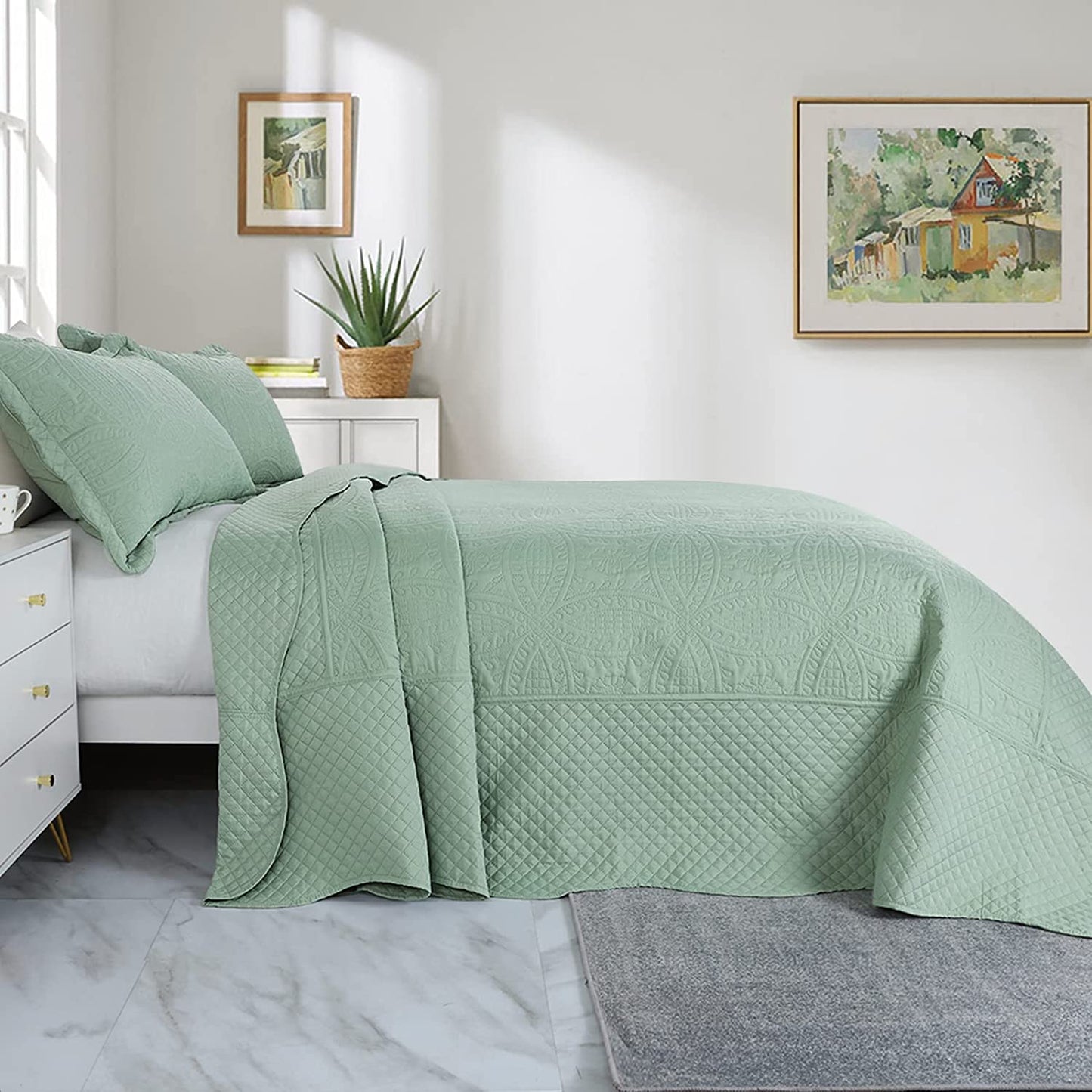 HOMBYS Oversized King Bedspreads, 3 Pieces Quilt Set, Lightweight, Soft & Extra Oversized Coverlet Bedding Set for All Seasons, Grey Patchwork