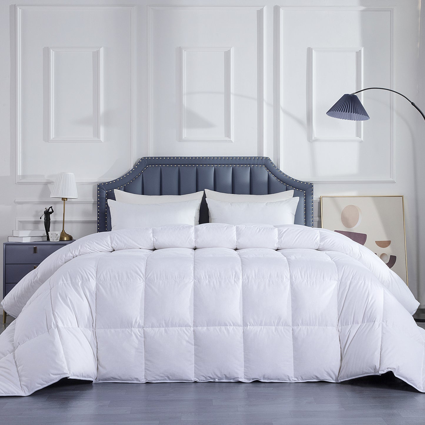 HOMBYS Feather and Down Comforter, Oversized King Comforter 120 x 120, White Extra Large Duvet Insert for All Season, 100% Cotton Cover Down Proof