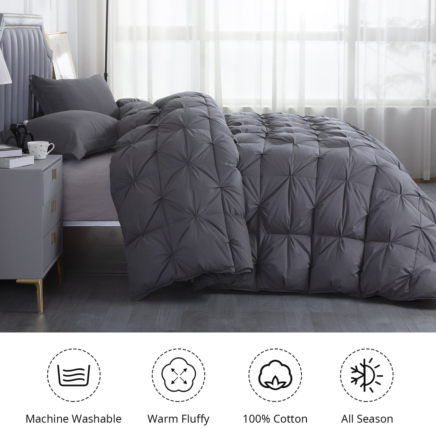 HOMBYS Oversized King Feather and Down Comforter, Pinch Pleat California King Duvet Insert