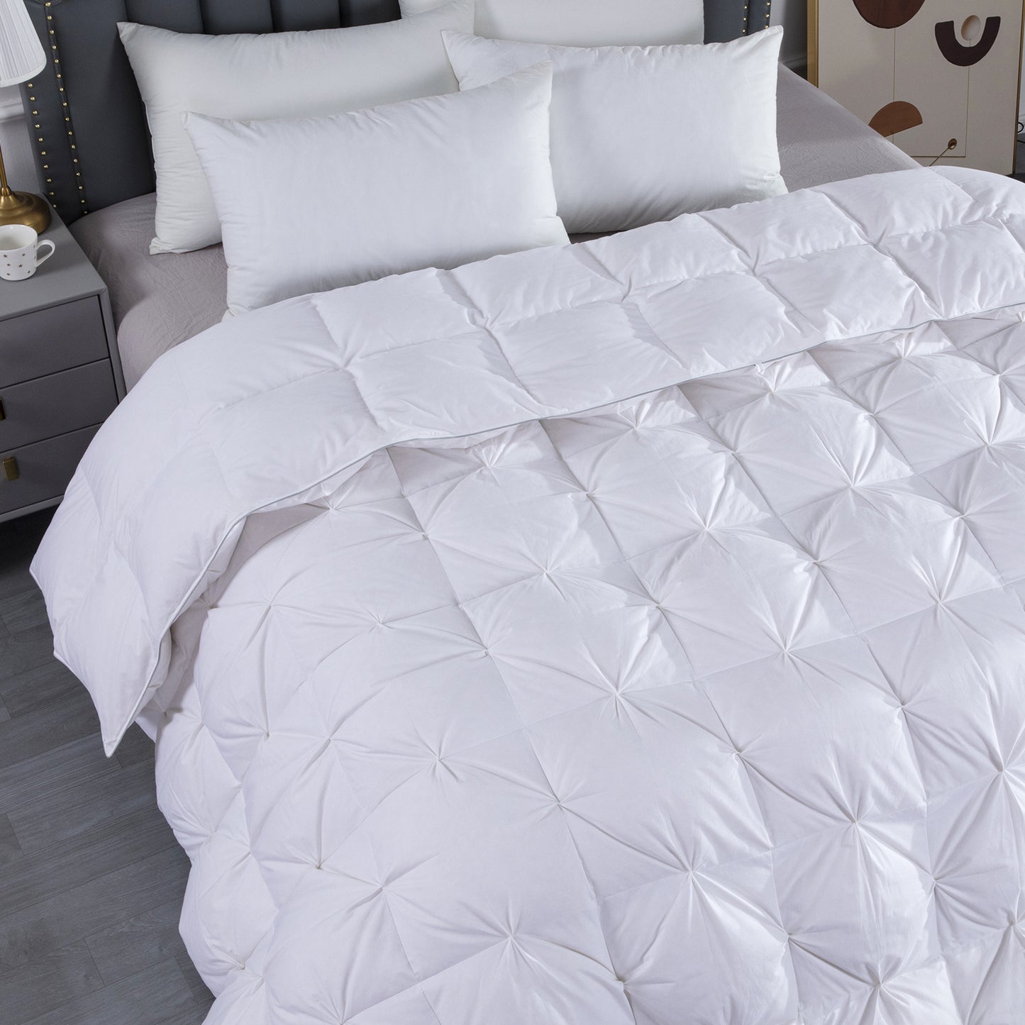 HOMBYS Oversized King Feather and Down Comforter, Pinch Pleat California King Duvet Insert