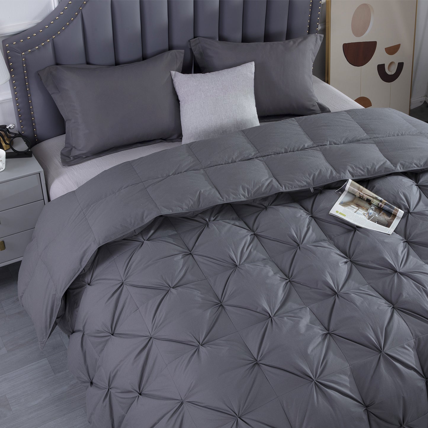 HOMBYS Oversized King Feather and Down Comforter, Pinch Pleat California King Duvet Insert