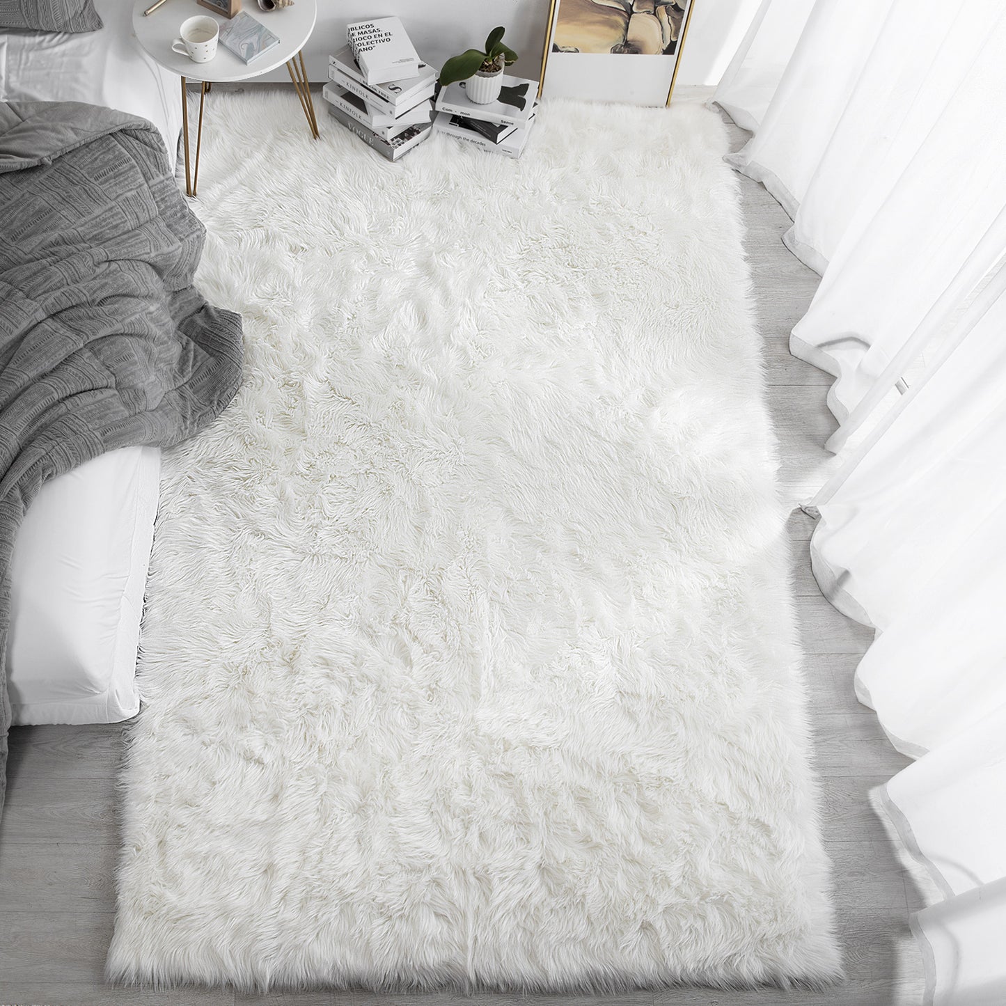 HOMBYS Oversized Faux Fur Area Rug for Living Room Bedroom, Soft & Fluffy White Faux Sheepskin Carpet for Bedside