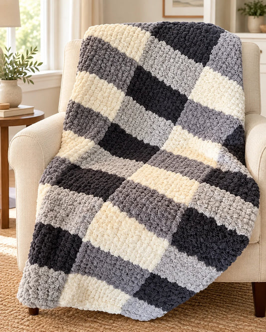 Neutral Gingham Check Blanket by handknitsnuggles_by_angela