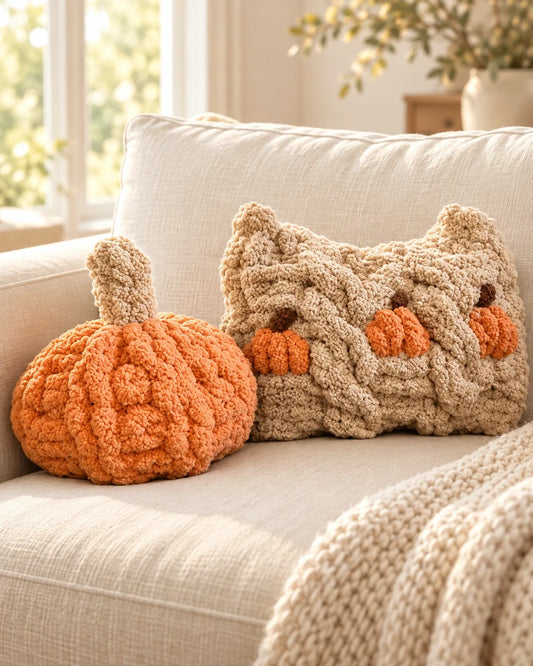 Autumn Pumpkin Pillow & Plush Pumpkin by chunksbychels