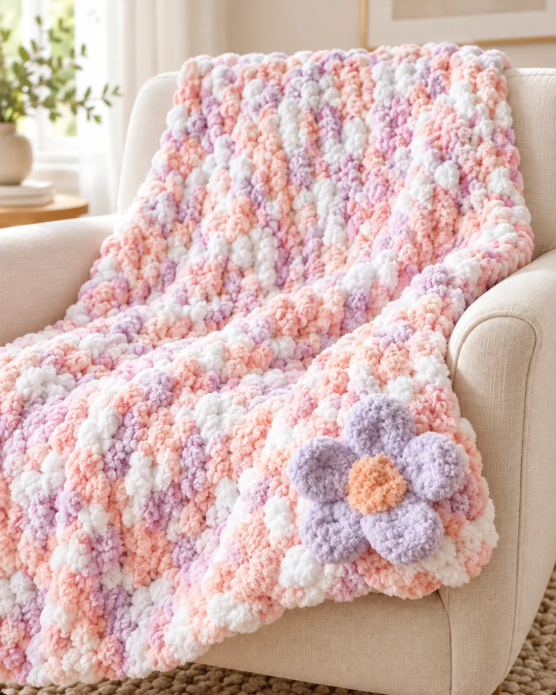 Pastel Flower-Finish Blanket by cozycloudknits