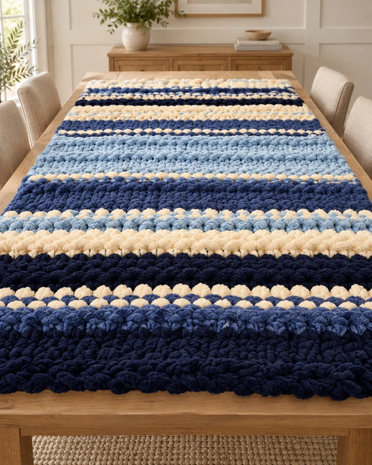 Oceans and Purls chunky blanket by Hannah