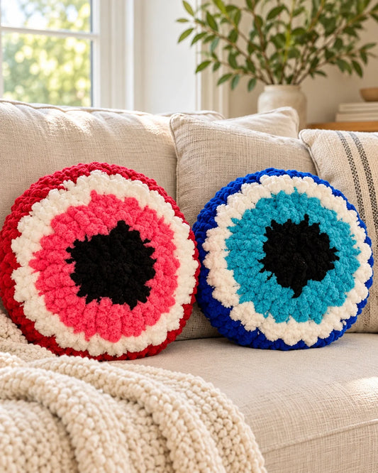 Evil Eye Pillow Pair by chunkyknitsbymads_