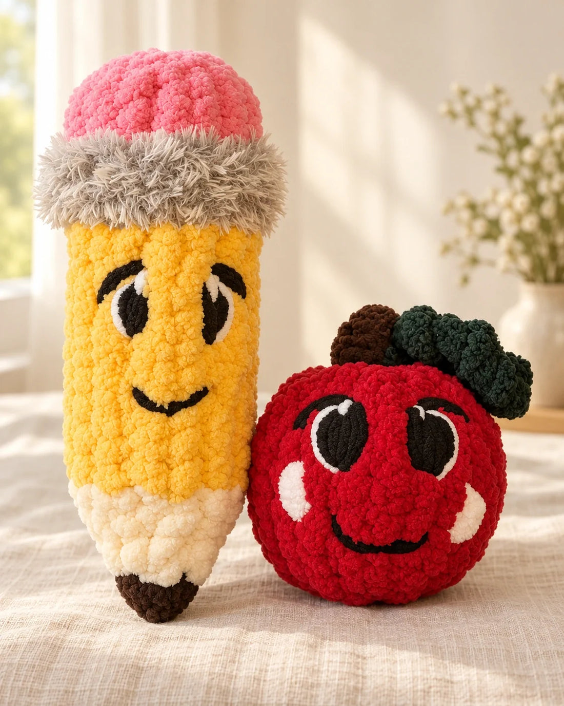 Apple & Pencil Plush Friends by mistie.breeze.creations