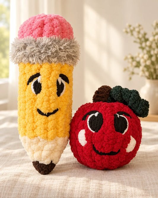 Apple & Pencil Plush Friends by mistie.breeze.creations