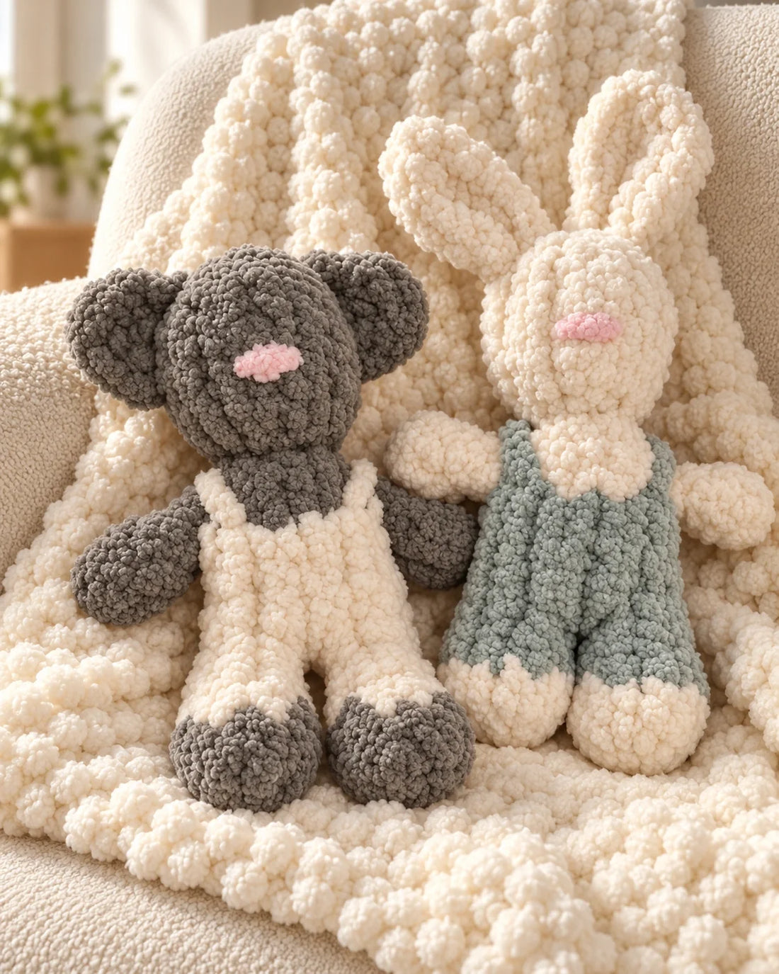 Bunny bear and bobble blanket set