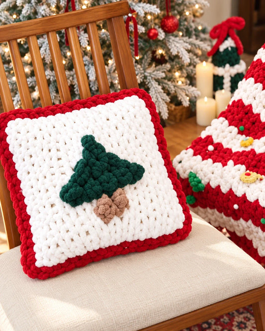 Made with HOMBYS: A Cozy Christmas Tree Pillow Made with Chunky Chenille Yarn