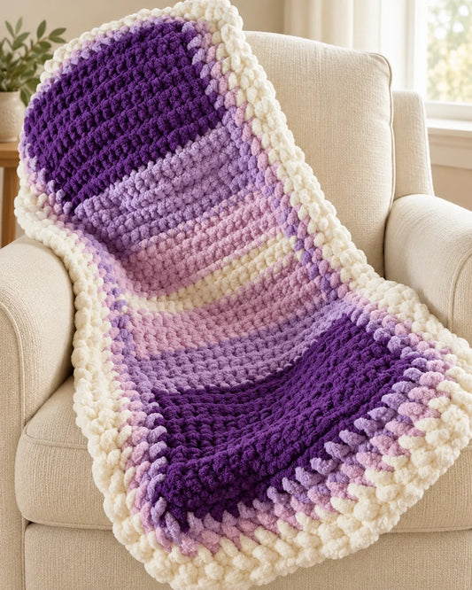 Purple gradient chenille blanket with white border