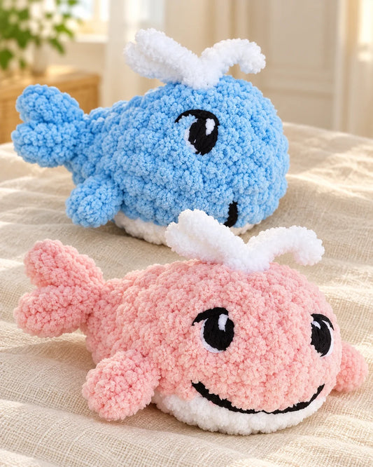 Sky blue and pink chunky chenille mini whales