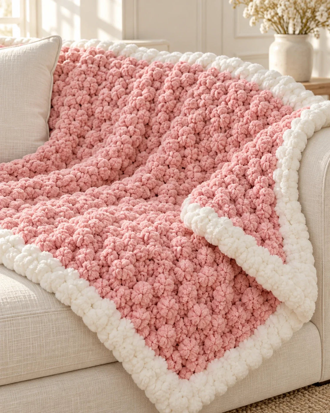 Blush & Cream Textured Blanket by saltydogstudio.fl