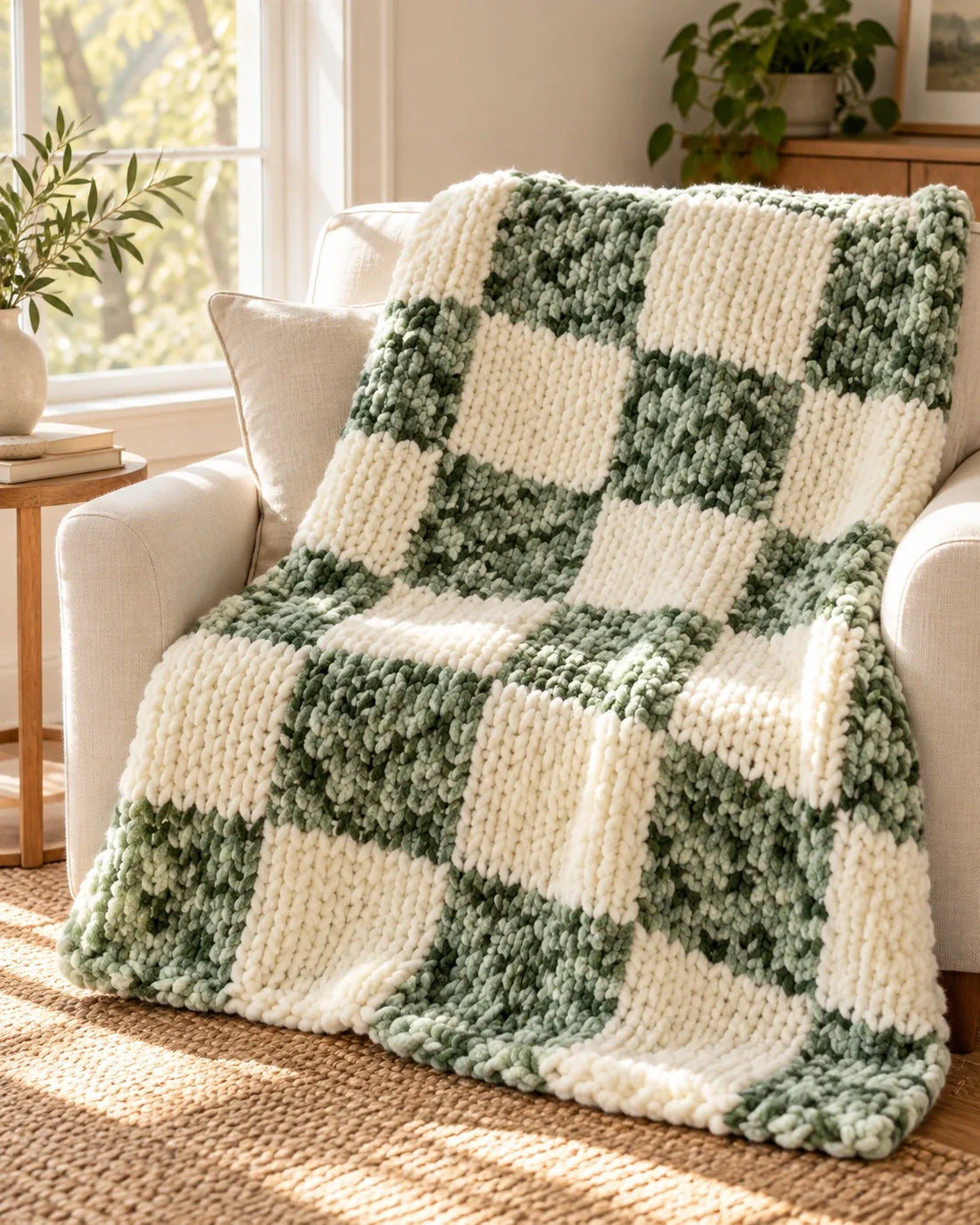 Sage & Cream Checkerboard Blanket by saltydogstudio.fl