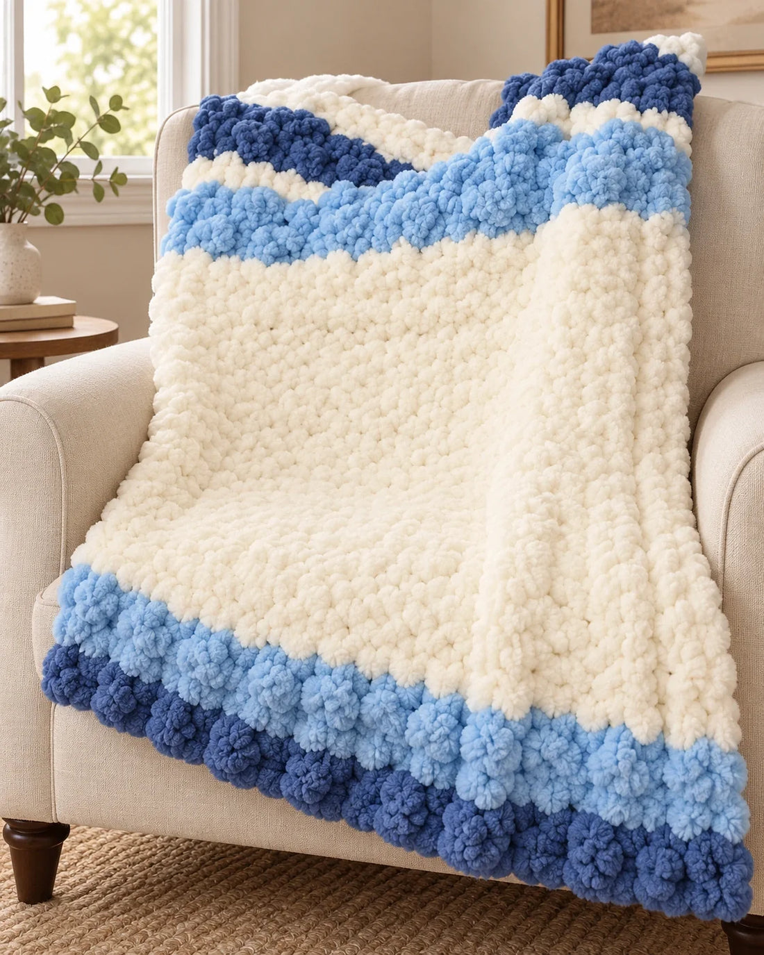 Blue and cream baby blanket by steadfast_stitches_co