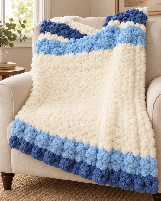Blue and cream baby blanket by steadfast_stitches_co