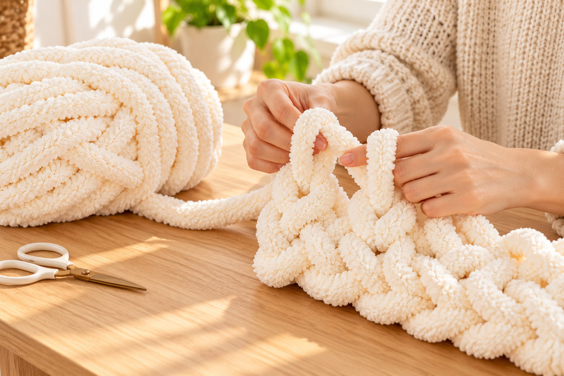 Jumbo chenille yarn beginner editorial illustration