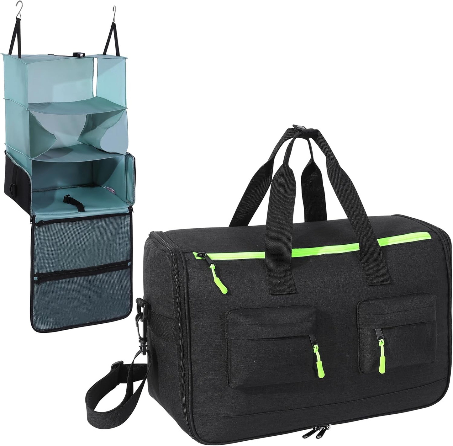 HOMBYS 2-in-1 Duffle Bag Also A Expandable Packing Cube, Convertible Garment Duffle Bags for Travel with Portable Hanging Travel Shelves Design, Carry on Closet with Hanger for Clothes