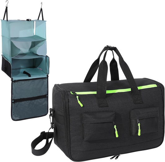 HOMBYS 2-in-1 Duffle Bag Also A Expandable Packing Cube, Convertible Garment Duffle Bags for Travel with Portable Hanging Travel Shelves Design, Carry on Closet with Hanger for Clothes