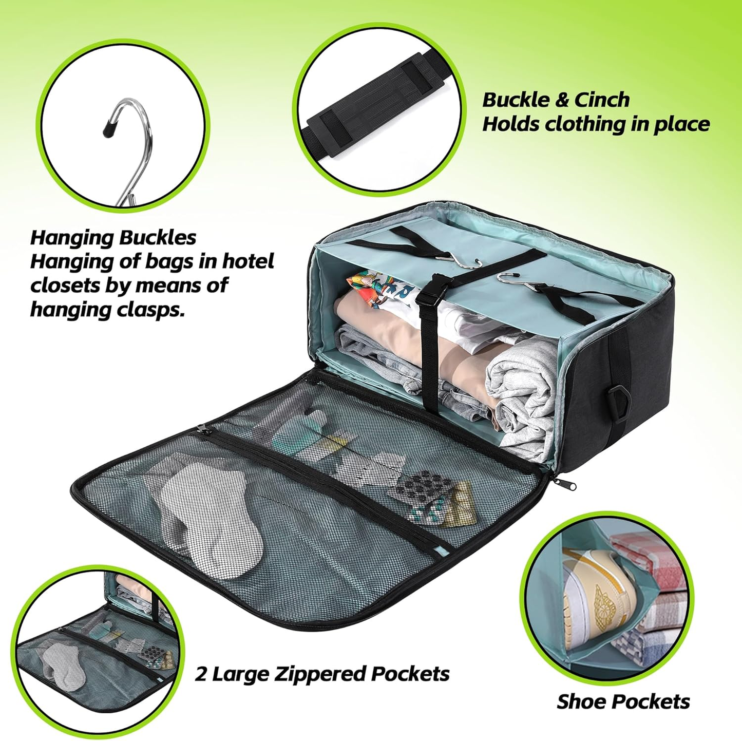 HOMBYS 2-in-1 Duffle Bag Also A Expandable Packing Cube, Convertible Garment Duffle Bags for Travel with Portable Hanging Travel Shelves Design, Carry on Closet with Hanger for Clothes