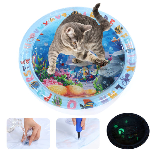 HOMBYS Upgrade New Thickened Cat Water Mat Water Sensory Play Mat for Cats New Interactive Water Sensory Playmat With Glow-in-the-dark Glitter Interactive Toys for Cats to Play