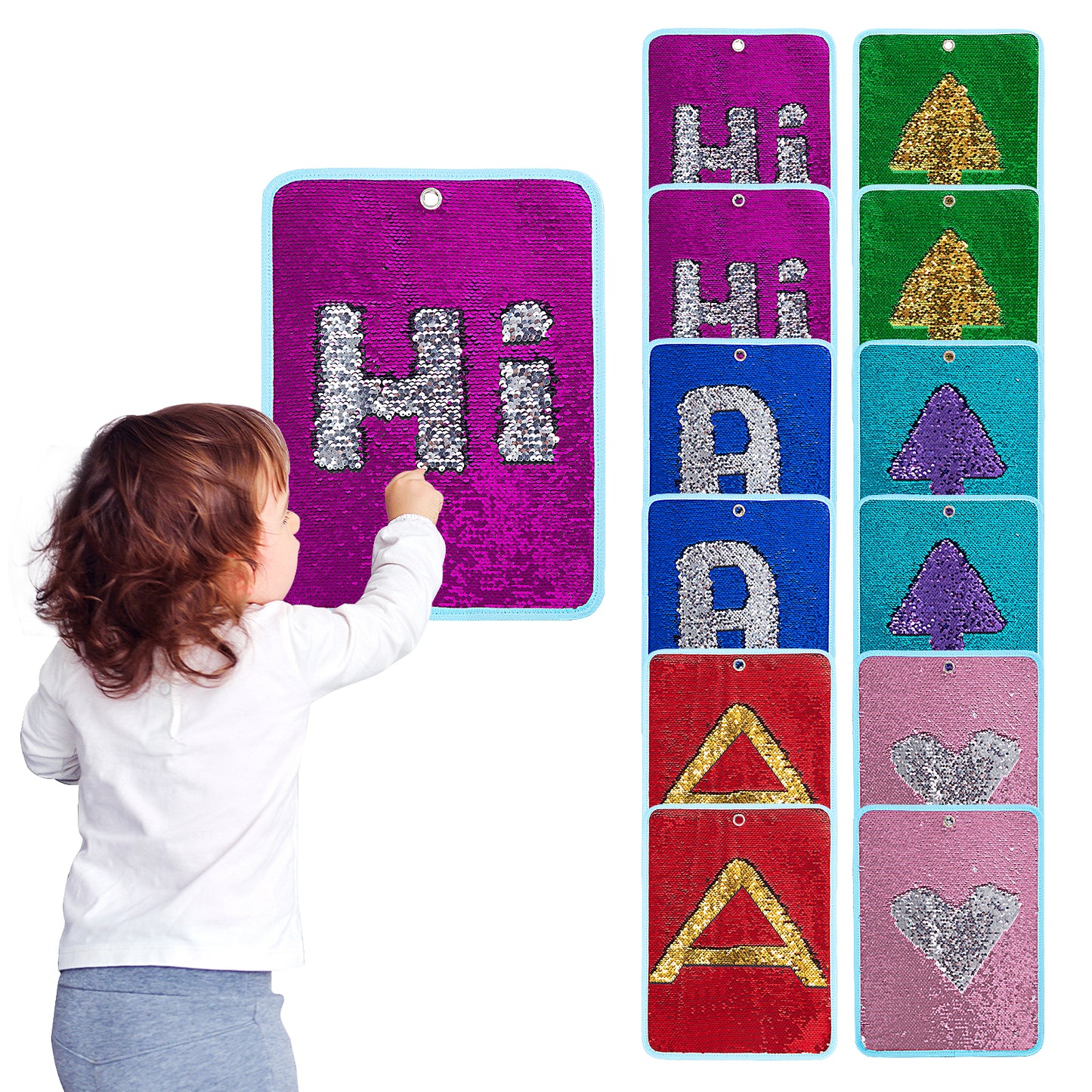 HOMBYS 12 Packs Sequin Fabric Wall Panel for Kids, Reversible Sensory Wall Sequin Flip Fabric Mat Wall Hangings Decoration, Fun Toys for Early Learning and Play, 15.7” x 11.8”