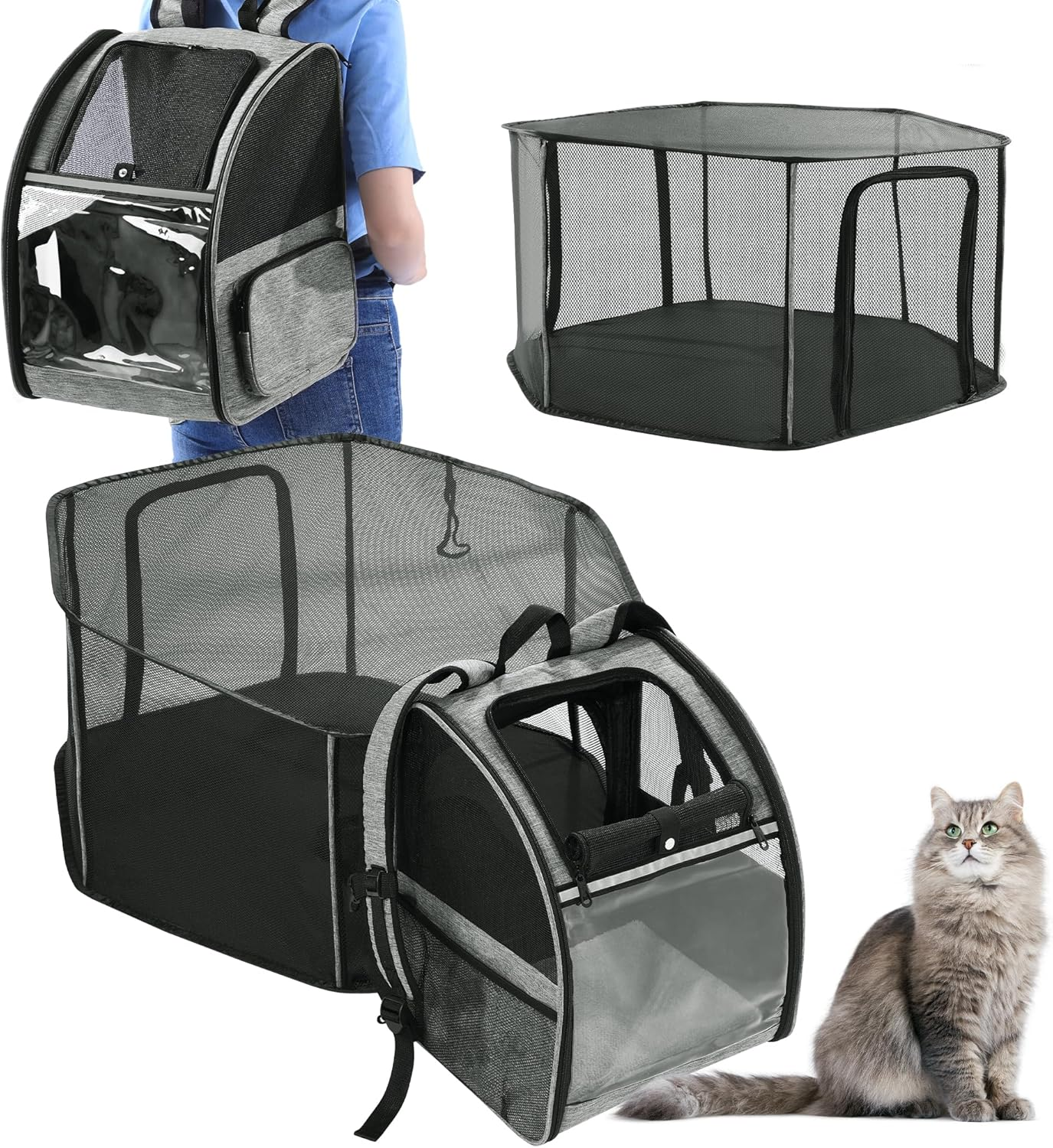 HOMBYS Detachable Pet Carrier Breathable and Durable, Cat Backpack Carrier with Expandable Cat Tent, Large Space, Pet Mobile Tent Outdoors Indoors for Cats, Dogs & Rabbits