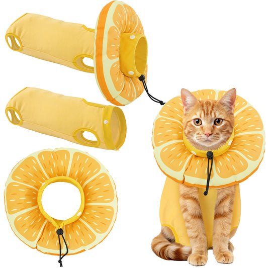 HOMBYS 2-in-1 Cat Surgical Suit, 2 Cat Recovery Suit & Cat Cone Collar for Cats After Surgery, Cute Kitten Surgical Full Bodysuit Cat Recovery Collar for Cats Dogs 4-8lb(Yellow)