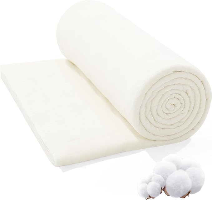 HOMBYS Extra Large and Warm Natural Fabric Roll for Sewing, 120x120 inch Cotton Batting for Quilt, Fluffy and Thick Stuffing for Arts and Crafts, Lightweight for All Seasons