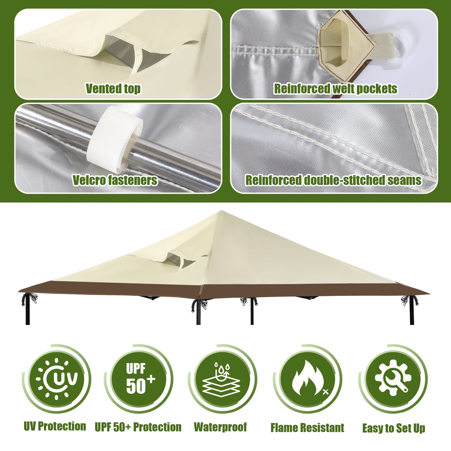 HOMBYS Waterproof Oxford Replacement Top Cover, 13 FT x 13 FT Instant Pop Up Canopy Tent, UV Protection Canopy Shelter Replacement Parts for Outdoor Garden Camping, Not Include Frame