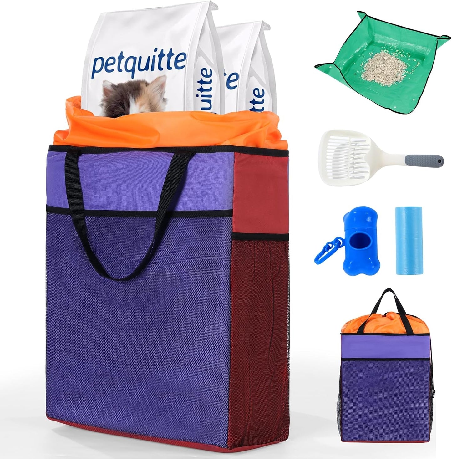 HOMBYS Portable Cat Litter Box Set with Scoop, Large Capacity Bag, Outdoor Garbage Bag for Travel in Car