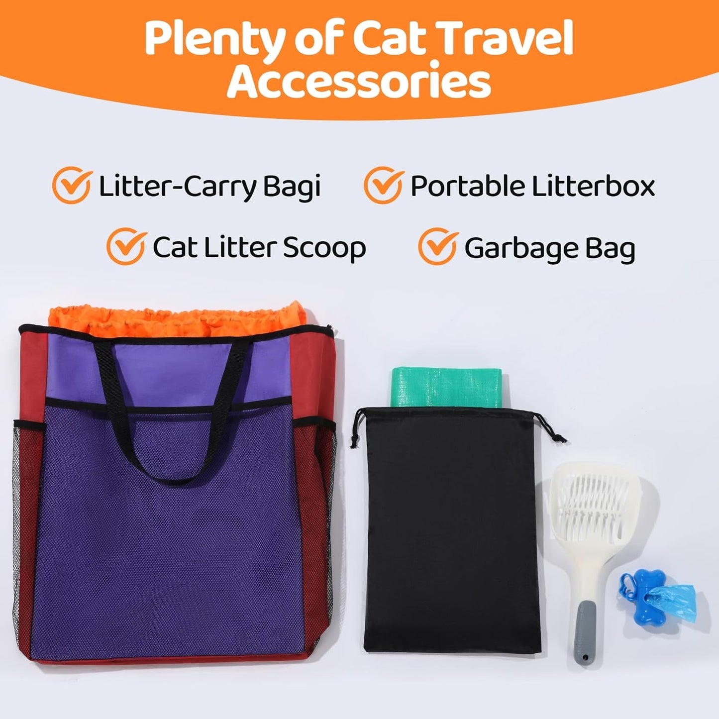HOMBYS Portable Cat Litter Box Set with Scoop, Large Capacity Bag, Outdoor Garbage Bag for Travel in Car