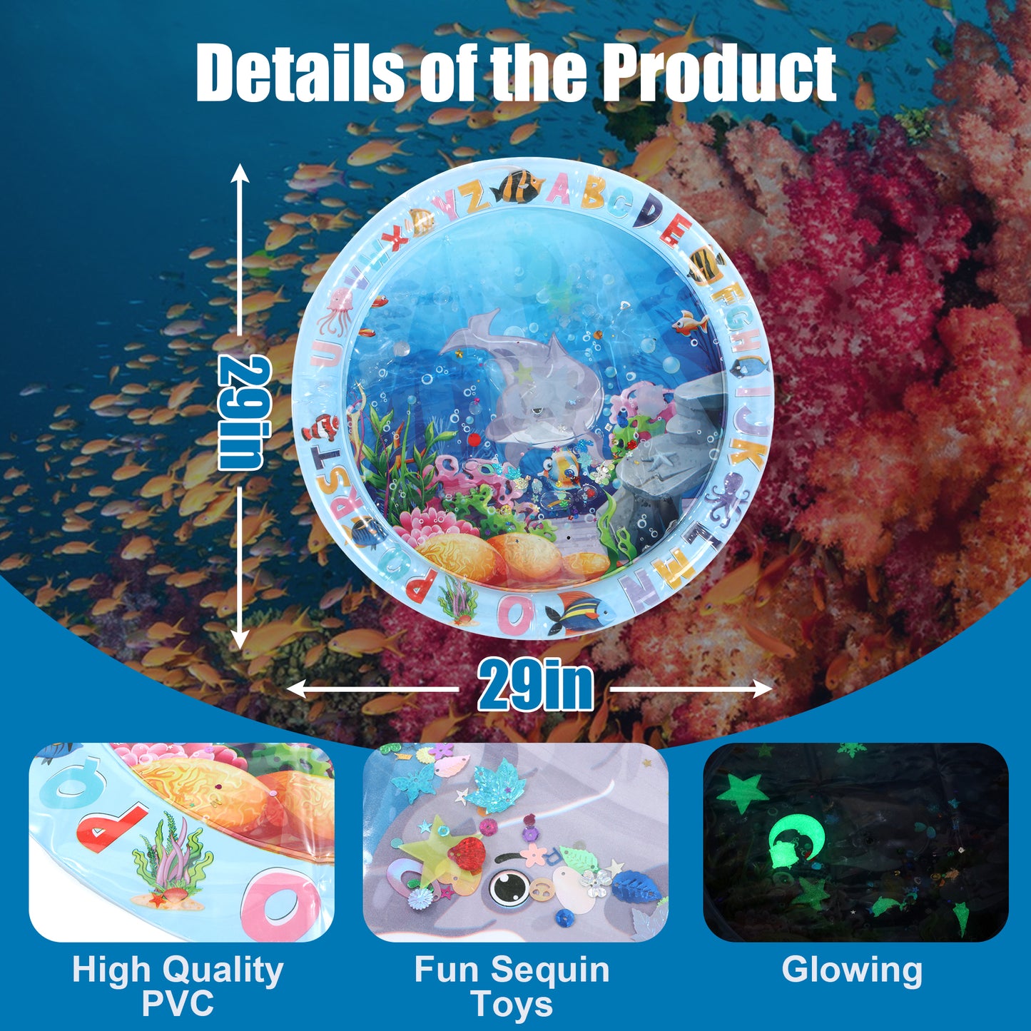 HOMBYS Upgrade New Thickened Cat Water Mat Water Sensory Play Mat for Cats New Interactive Water Sensory Playmat With Glow-in-the-dark Glitter Interactive Toys for Cats to Play