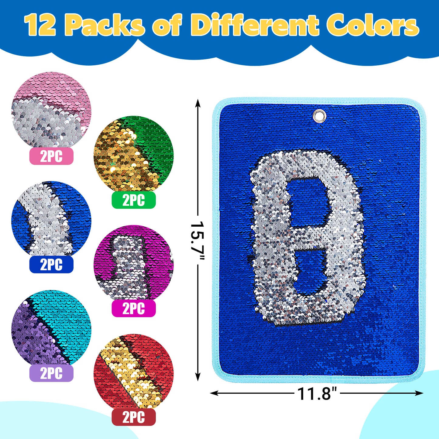 HOMBYS 12 Packs Sequin Fabric Wall Panel for Kids, Reversible Sensory Wall Sequin Flip Fabric Mat Wall Hangings Decoration, Fun Toys for Early Learning and Play, 15.7” x 11.8”