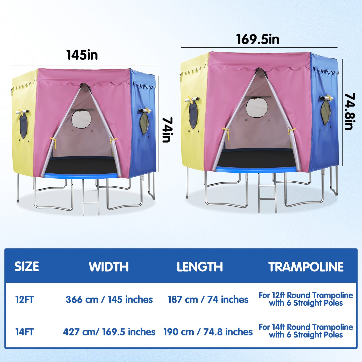 HOMBYS Cute Trampoline Tent Cover, 12ft/14ft Premium Waterproof Oxford with Sunscreen Coating, Fits 6 Straight Round Trampoline, Tent Only