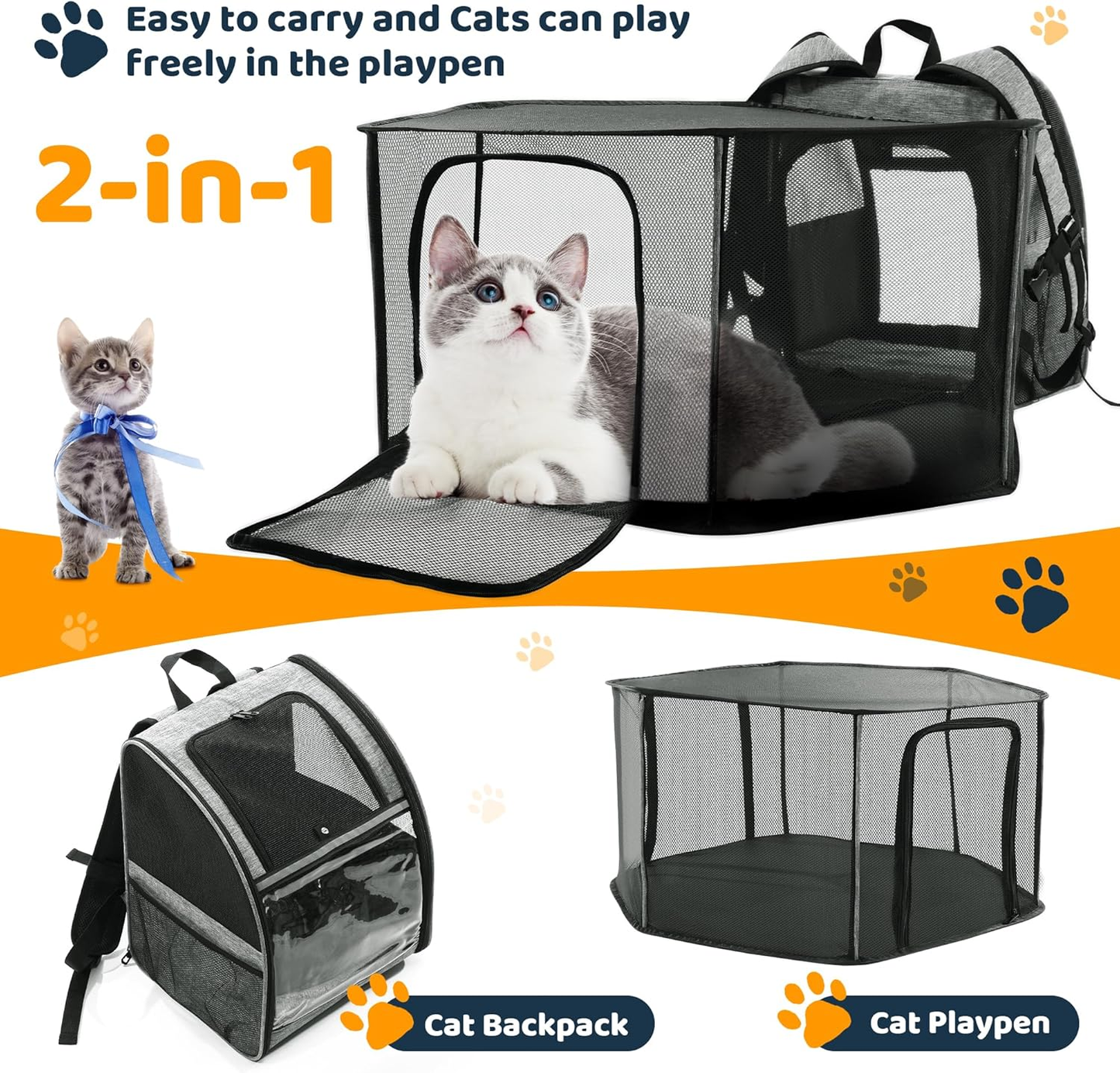 HOMBYS Detachable Pet Carrier Breathable and Durable, Cat Backpack Carrier with Expandable Cat Tent, Large Space, Pet Mobile Tent Outdoors Indoors for Cats, Dogs & Rabbits