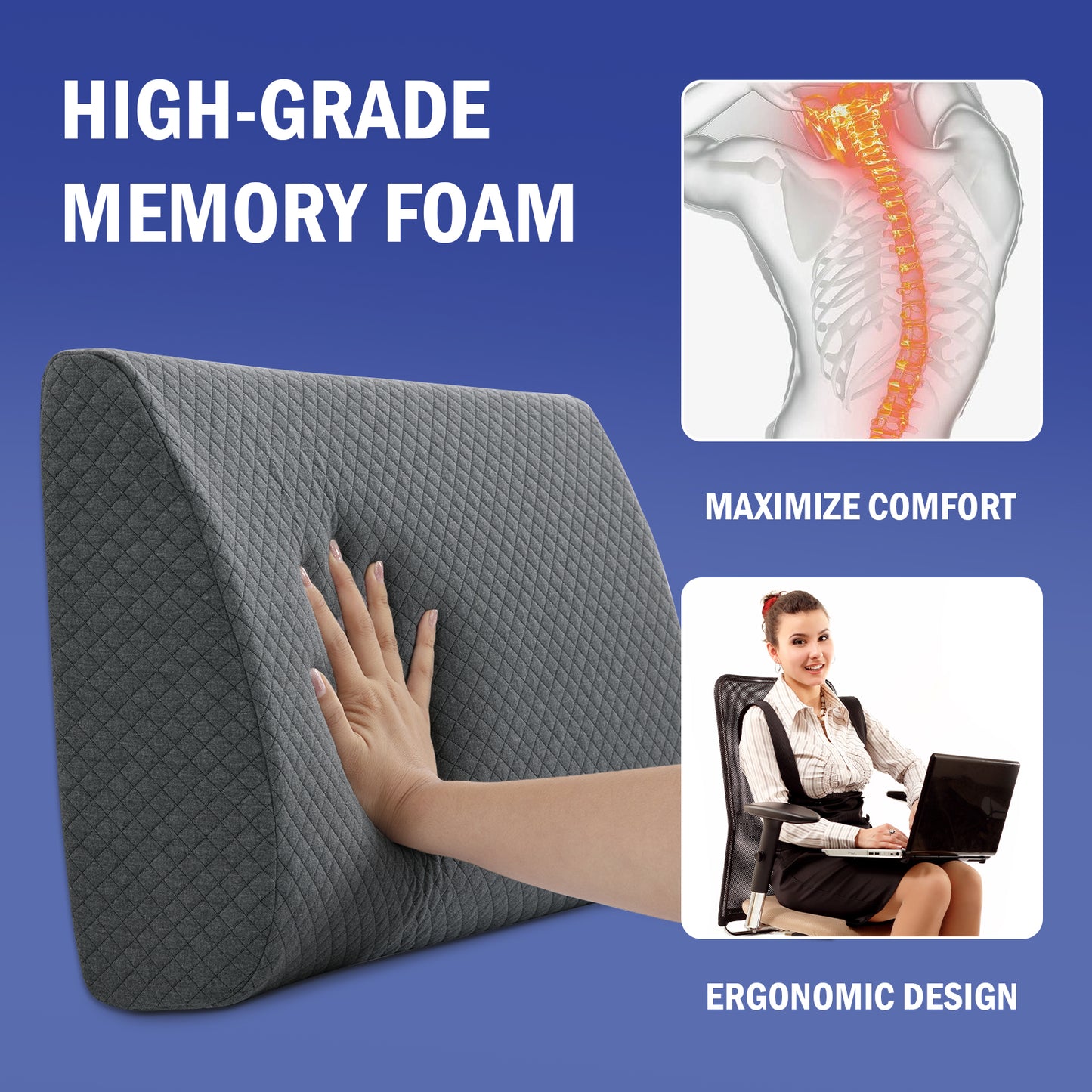 HOMBYS Lumbar Support Pillow for Recliner Chair, Memory Foam Back Support Cushion for Elderly,Extra Large Lumbar Support Pillow,Thick Backrest for Home Reading (Grey, 20“x13.5"x5")