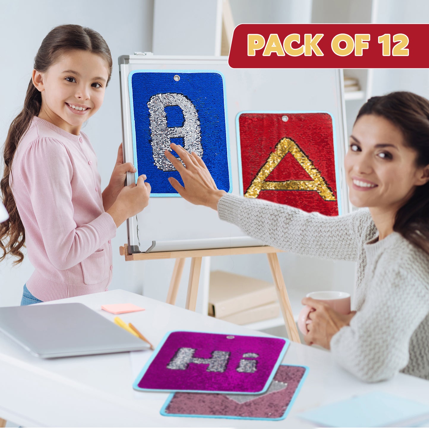 HOMBYS 12 Packs Sequin Fabric Wall Panel for Kids, Reversible Sensory Wall Sequin Flip Fabric Mat Wall Hangings Decoration, Fun Toys for Early Learning and Play, 15.7” x 11.8”